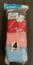 New Brushed Orlon Socks Leisure Ware Fuzzy Size 9-11 NOS 4 Pair Pink Blue Red