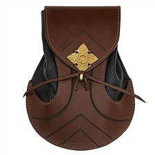 Medieval Leather Belt Pouch, Viking Style Waist Bag with Brass Decorative