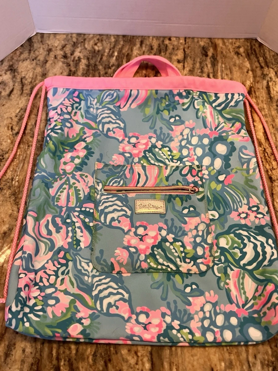 Lilly Pulitzer Neon Floral Drawstring Backpack Bag Pink Green Blue Gold Via Amore Spritzer Lilly Pulitzer Backpack – Calligraphy  main image 2