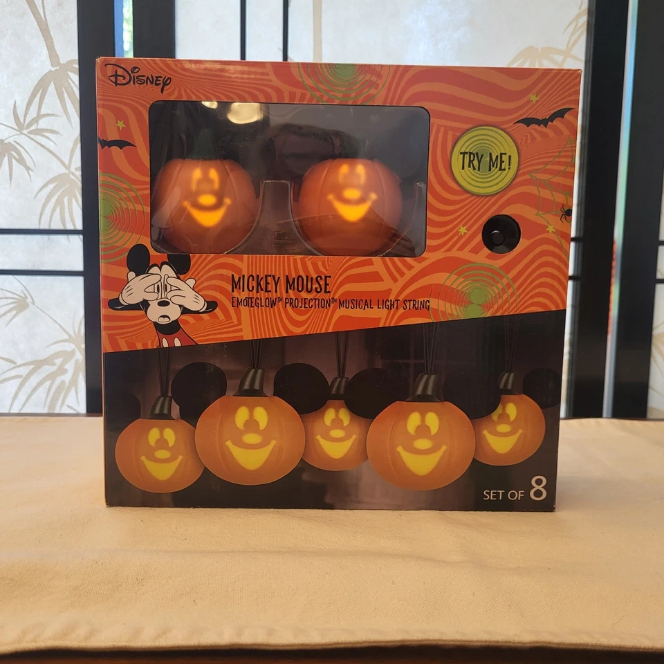 HTF Disney Halloween Mickey Moving Projection Pumpkin String Lights Monster Mash - Image 2 of 4