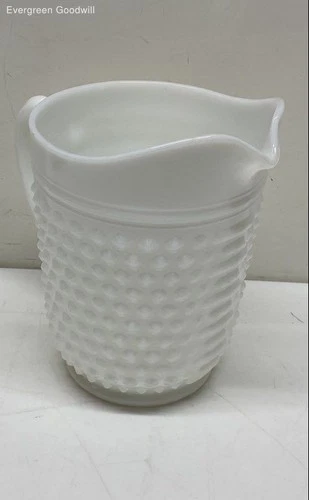 Vintage Hobnail White Milk Glass Pitcher 8in Tall