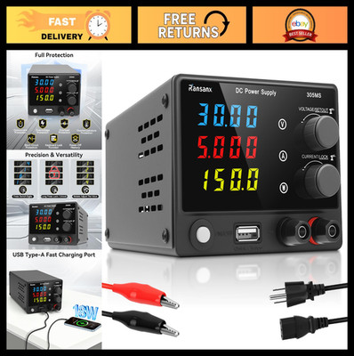 Adjustable 30V 5A DC Power Supply Lab Bench, 4-Digit LED Display, USB Fast Charg