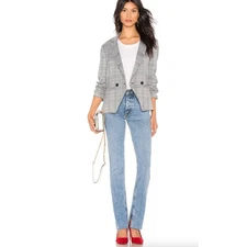 Rachel Zoe Houndstooth Blazer S Black Burgundy Jacket Academia Double Breasted