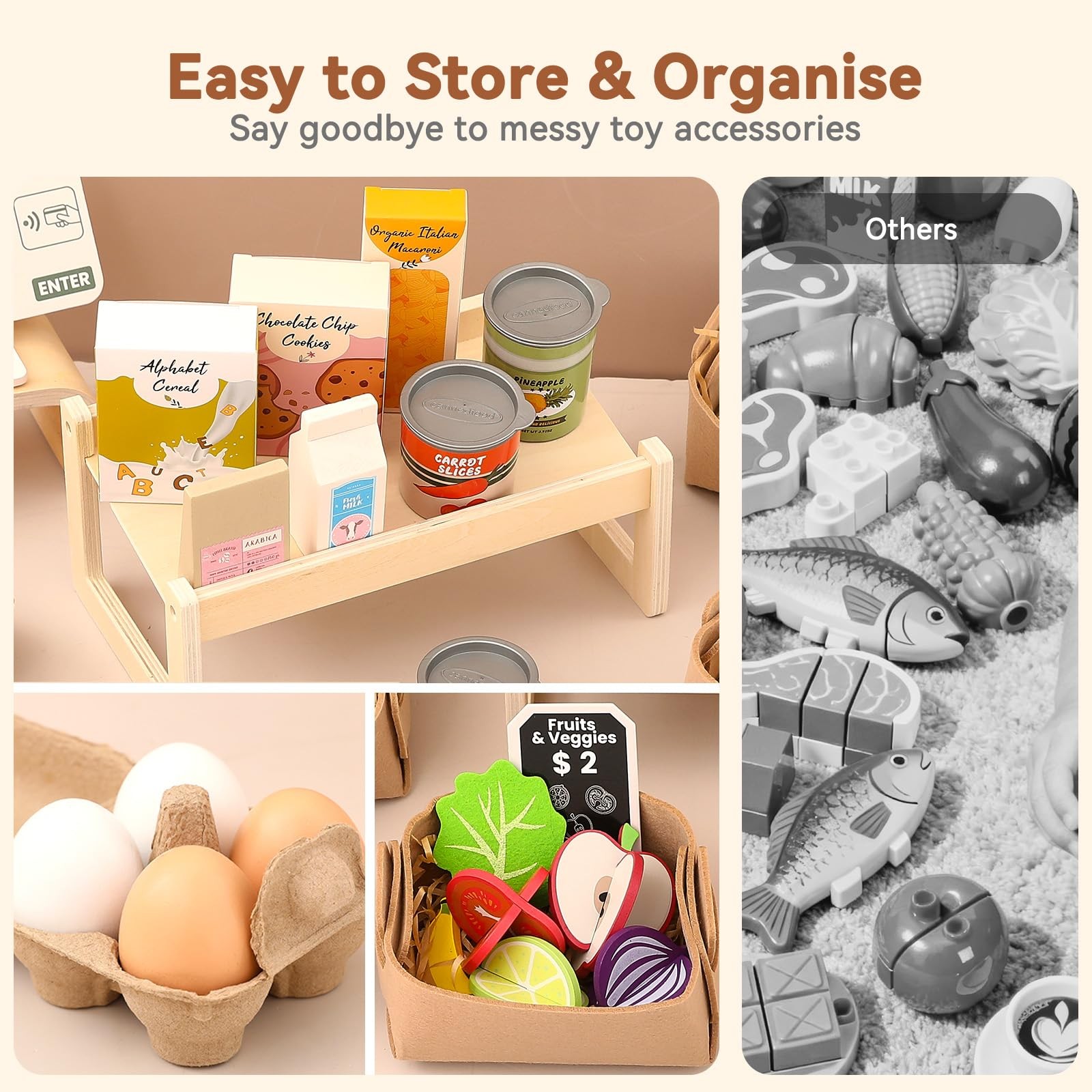 как выглядит Cash Register for Kids, Wooden Grocery Store Playset with Shelf 50 Pcs Acc... фото