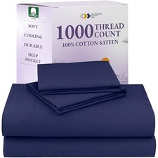 Sheets Deep Pocket Set - Luxury 1000 Thread Count Sateen, Thick King Navy Blue