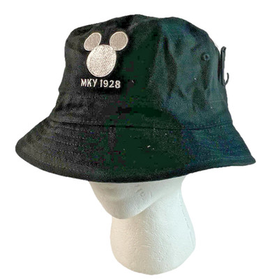Mickey Mouse Disney MKY 1928 Black Bucket Sun Hat Silver Embroidery NWT