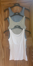 Ex M&S Brand New Cotton Vest Top with HIDDEN SUPPORT Light Blue White Size 6- 28