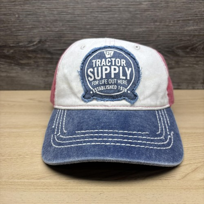 #ad Tractor Supply Co Hat Cap Snap Back Mens One Size Red White Blue Patch Logo $18.85