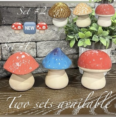 Glazed Mushroom Garden Decor 3pcs Sets     CHOOSE  SET #1  OR   SET #2