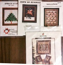 4 CHRISTMAS Tree Wall Hanging Quilt Spruce Fir Santa on Reindeer on Parade