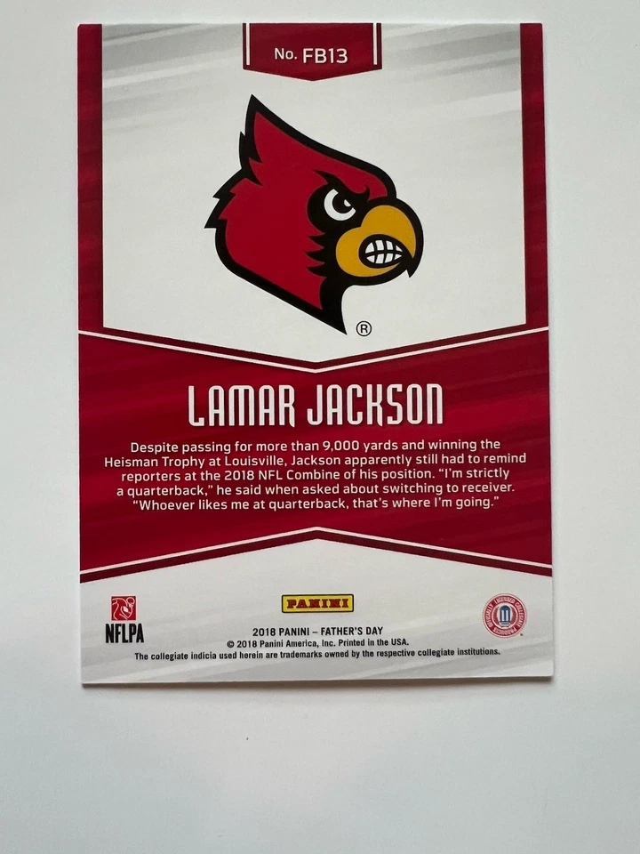 Lamar Jackson 2018 Panini Father's Day Rookie FB13 Louisville Ravens /399 RC - Image 3 of 3