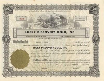 Lucky Discovery Gold, Inc. - 1933-1935 dated Stock Certificate - Mining Stocks