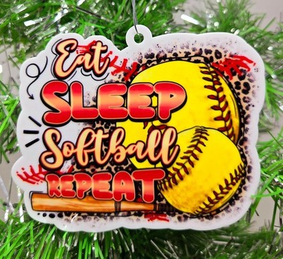 SOFTBALL - EAT SLEEP SOFTBALL REPEAT - THEMED - Christmas Ornament