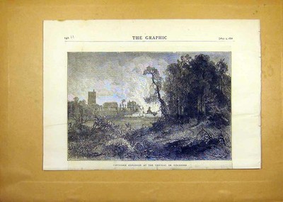 Original Old Antique Print Cartridge Explotion Chateau De Vincennes 1871 19th