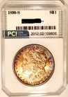1890-S  Rare Date Gem BU + Rainbow Color Toned Morgan Dollar