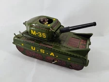 MILITARY TANK M-35 Toy, CRAGSTAN Japan ULTRA RARE Vintage 1950s Tin B.O