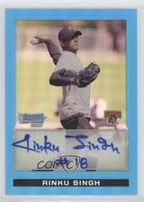 2009 Bowman Chrome Prospects Blue Refractor 144/150 Rinku Singh #BCP91 Auto 0c3