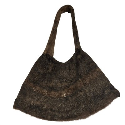 Vintage Brown Fuzzy Wool Blend Hobo Shoulder Bag Large Slouchy Bohemian Tote