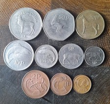 IRELAND EIRE. FULL 10 COIN IRISH DECIMAL SET. HALFPENNY- PUNT  GOOD GRADES L8