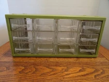 Vintage Avocado Green Plastic 12 Drawer Organizer Storage Cabinet ~12x5.5x5.5
