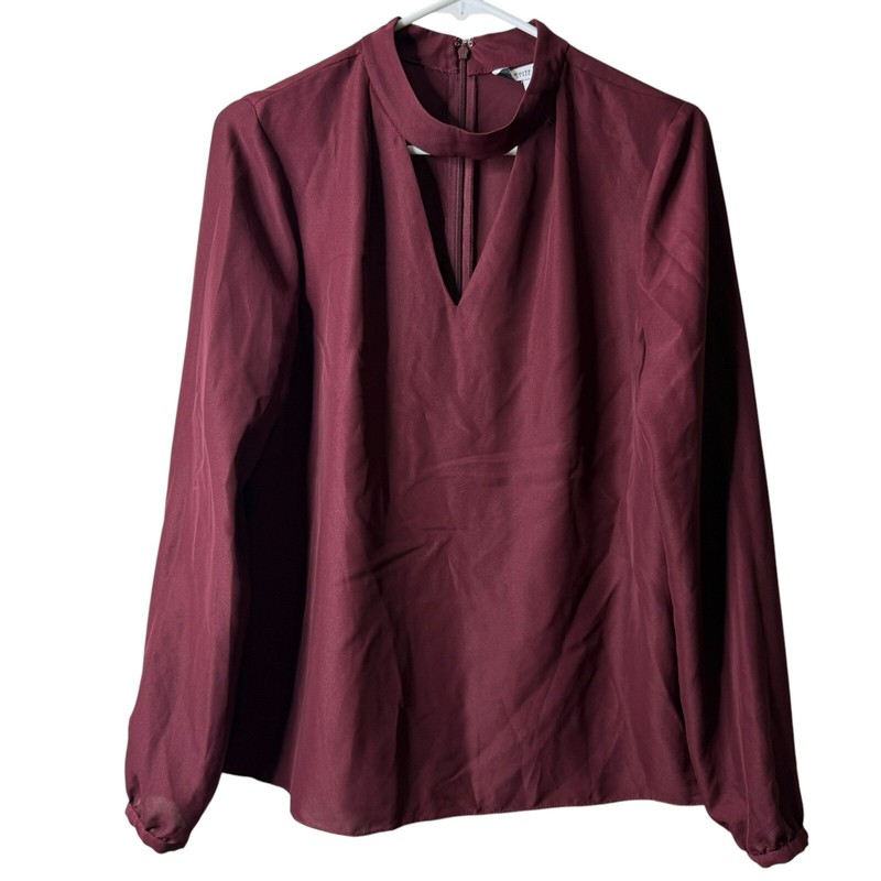White House Black Market Burgundy Keyhole Long Sleeve Blouse Size Medium
