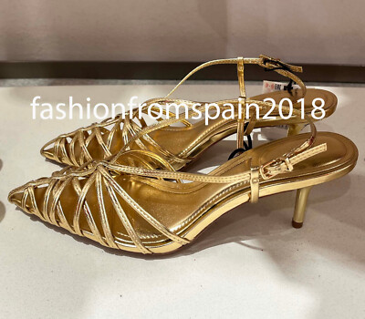 Escarpins Zara En Velours Et Doré - Taille 38 (US 8), Talon Aiguille Ultra Haut, Occasion