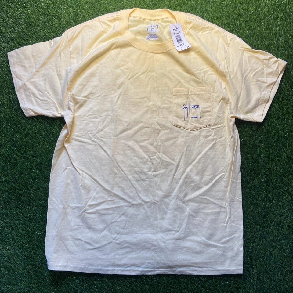 Guy Harvey Aftco Bluewater Graphic T Shirt Mens L Yellow Ship Shark Autographed - Image 3 of 4