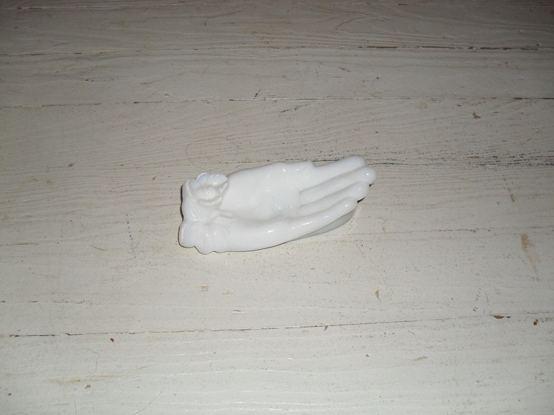 John E Kemple Co East Palestine OH Milk Glass Hand Shaped Trinket Dish