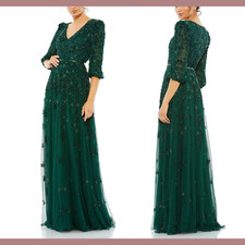 NWT Mac Duggal 14 5497 Embellished V Neck 3/4 Sleeve A Line Gown Green J1626