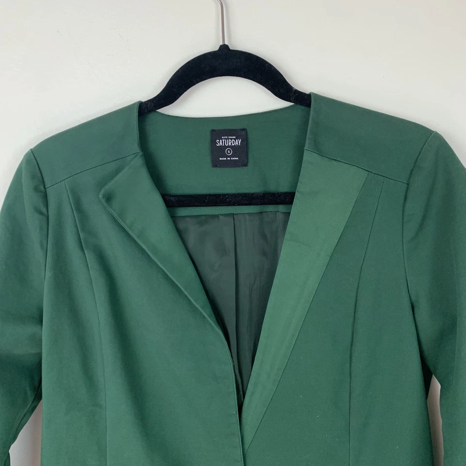 Blazer Kate Spade Saturday Mujer Un Botón Algodón Forrado Verde Talla Pequeña Foto 2 de 4
