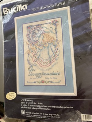 1997 Bucilla Counted Cross Stitch  OUR BLESSING  #41792 10x16 NEW Gold plated N