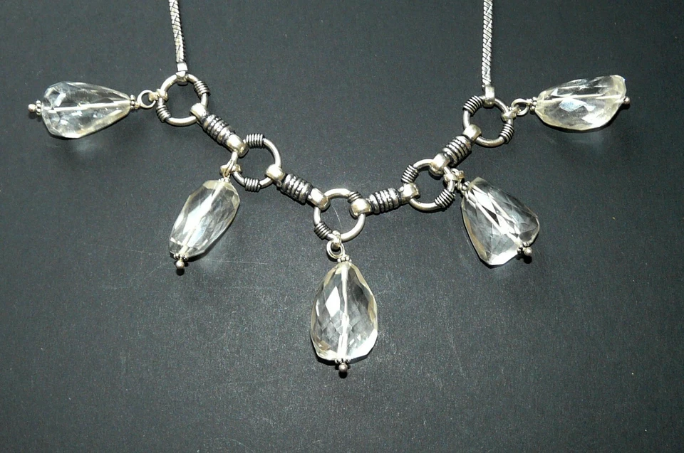 COLLANA in argento 925  pietre  QUARZO TRASPARENTE    - gioiello - Immagine 4 di 4