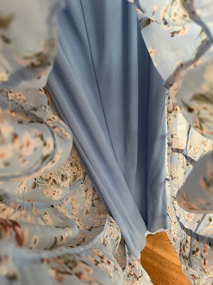 Ralph Lauren Floral Georgette Maxi Off The Shoulder Dress Blue Size 6 - Image 4 of 4