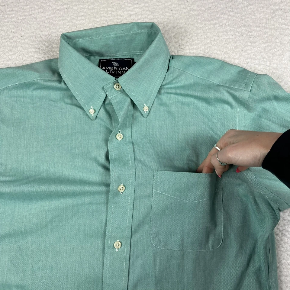 Camisa American Living Para Hombre 14.5 Ajuste Regular Sin Arrugas Abotonada Verde Foto 4 de 4