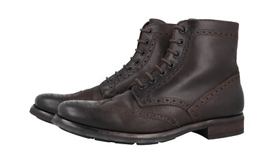 Prada Brown Leather Ankle Boots Brogue Detail Size 8 s-l400.jpg main image 3