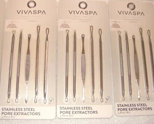 Lot of 3 Packs VIVASPA Stainless Steel Pore Extractors (5 Piece Sets)