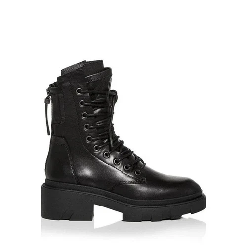 $400 Ash MADNESS Lace Up Combat MOTO BIKER LEATHER Boots BLACK 38 (DC8)