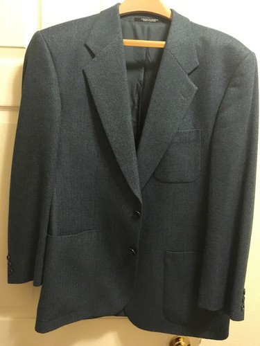 Cerruti 1881, Vintage Nino Cerruti 1881 Herringbone Navy Wool Unique 2 Button Blazer 44R