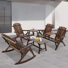 5-Piece Outdoor Adirondack Rocker Set w/ Wooden Rocking Chair, Bench, Log Tables