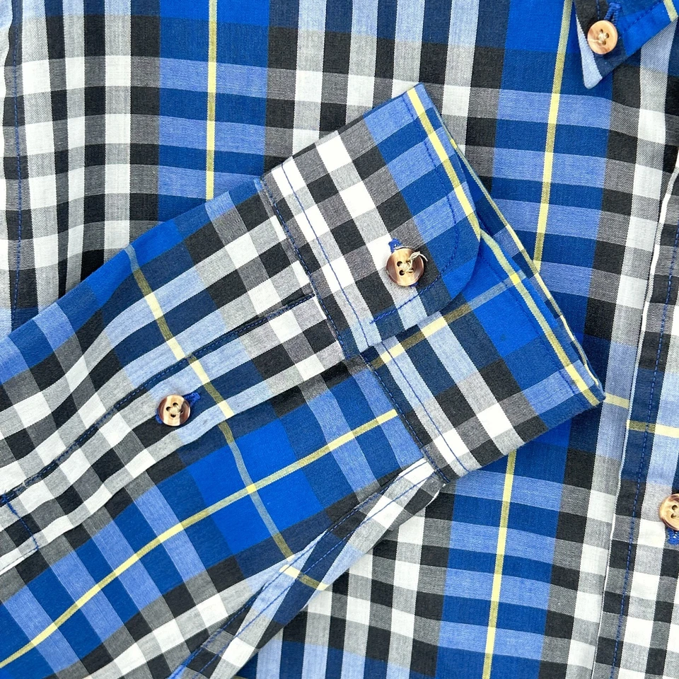 VTG Tartan Plaid Shirt Mens Large Button Front Blue Single Needle Austin Reed - Image 3 of 4