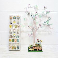 Easter Tree Decoration W/24 Wooden Easter Ornaments 18" 45.7cm Tall Bendable -AA