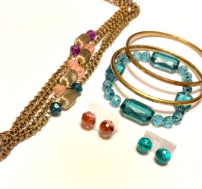 Necklace,Earrings,& Bracelets-6 Pcs Total-Opera Style-Chain-Bronze ...