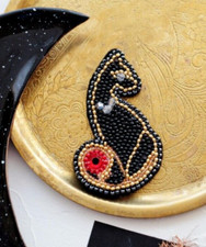 DIY Jewelry Making Beading kit Black cat Brooch Bead Embroidery Pin Needlepoint