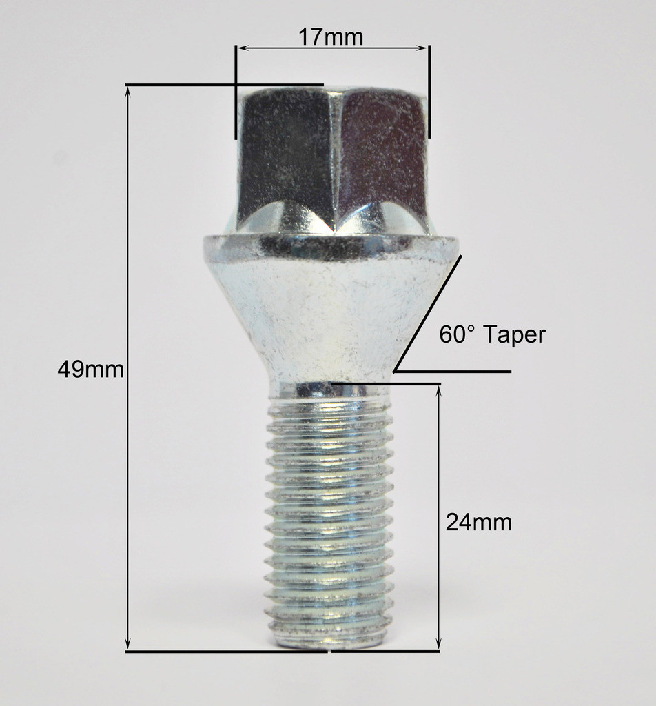 4 Radius Wheel Bolts – M12 X 1.5, 26mm Thread, Silver Finish (Bimecc)