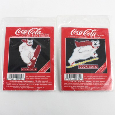 Coca-Cola Cross Stitch kits Ski Jumper and Snow Boarding Polar Bears 1994
