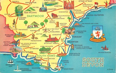 MAP POSTCARD SOUTH DEVON  GOOD PLUS VERY GOOD