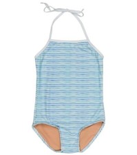 NWT Toobydoo Aqua Stripe Halter One-Piece Swimsuit Girl  s Size 13/14