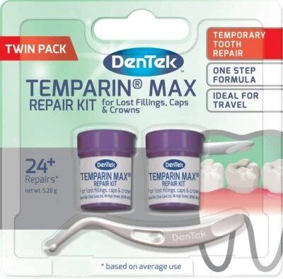 Dentek Temparin Max TWIN PACK Tooth Repair Kit for Lost Fillings, Caps & Crowns