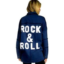 Elan Devan Rock & Roll Distressed Frayed Shacket Shirt Jacket Navy M Euc