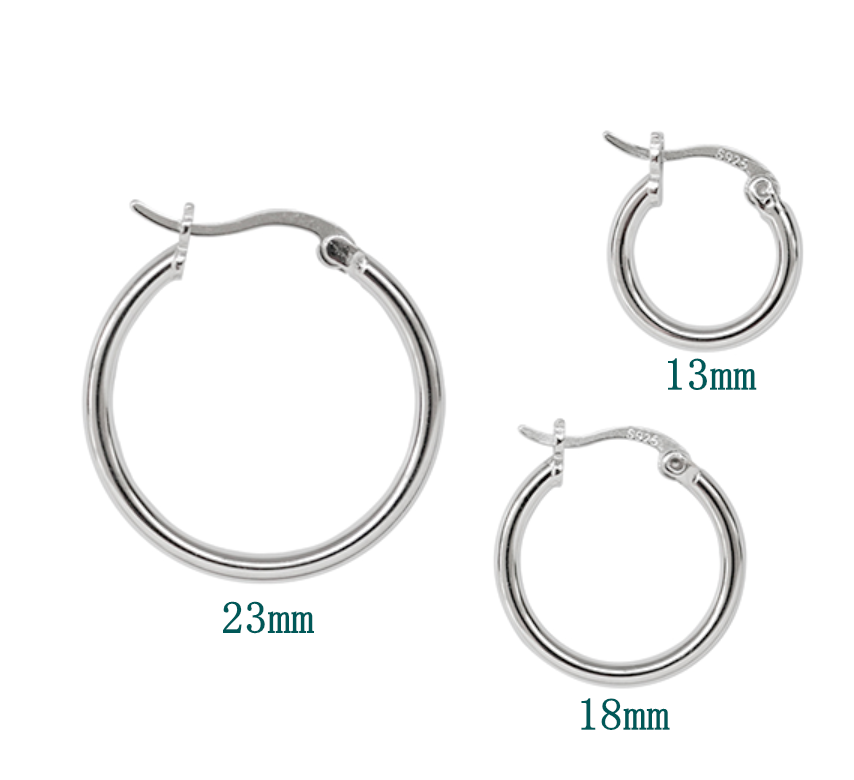 S925 Sterling Silver Men's Women's Round Pierced Hoop Earrings 23mm 18mm 13mm S925 Sterling Silver Men's Women's Round Pierced Hoop Earrings 23mm 18mm 13mm
